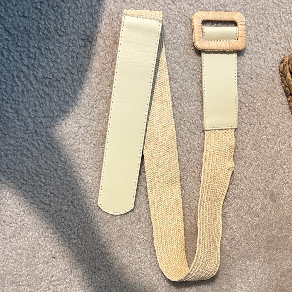 Cream Woven Stretch Belt with Buckle